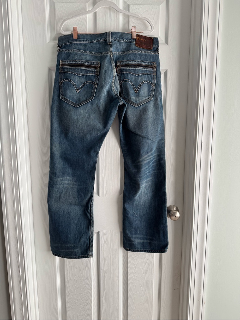 Vintage LEVI'S 514 Jeans Slim Straight 36 x 30 Leather Trim & Multicolor Threads - Picture 7 of 14